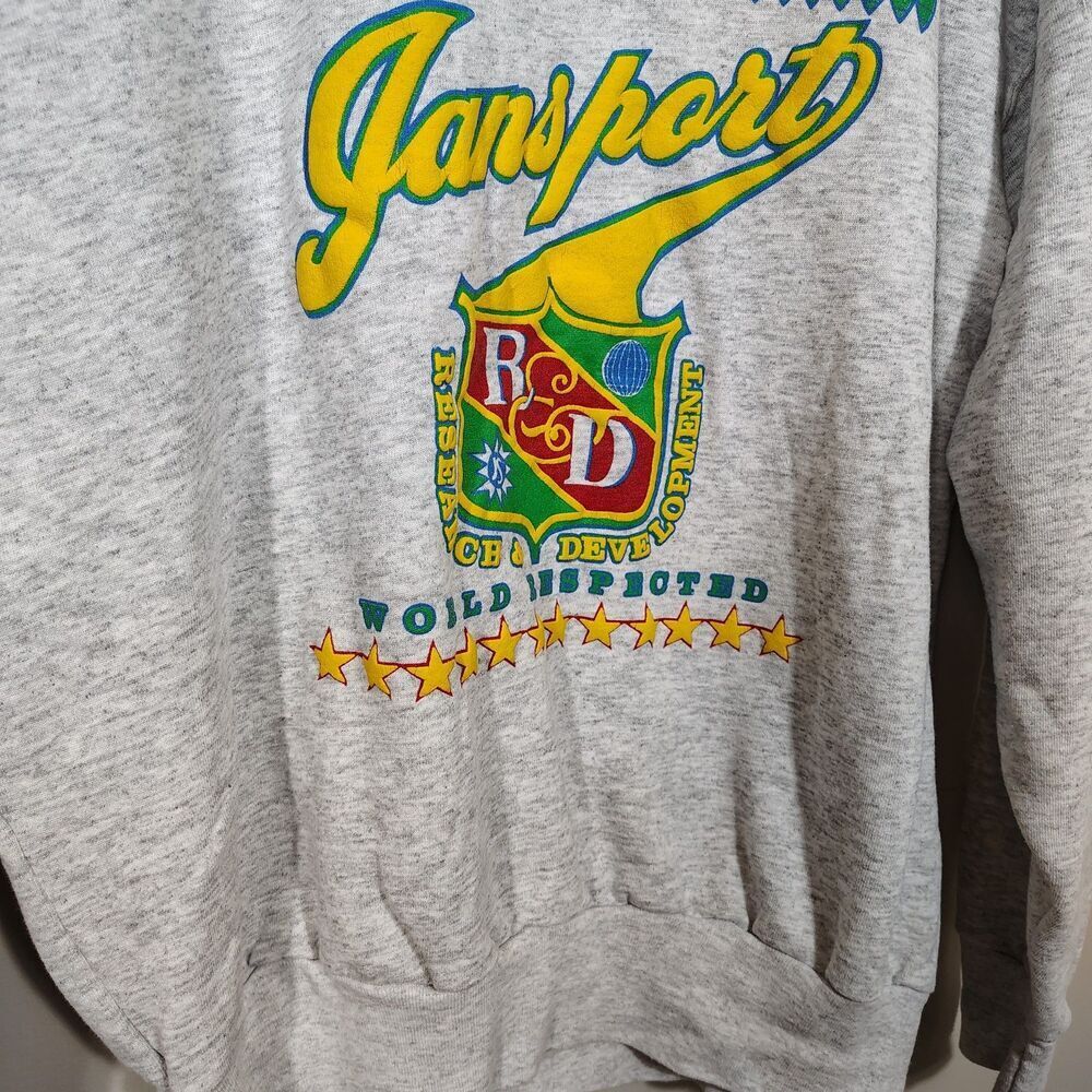 Jansport Unisex Vintage 90s Graphic Sweatshirt L Gray Collegiate Logo Streetwear - Picture 5 of 9